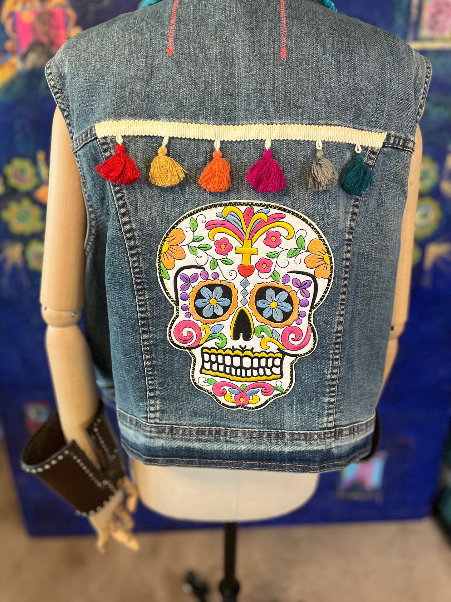 Day of the Dead denim vest
