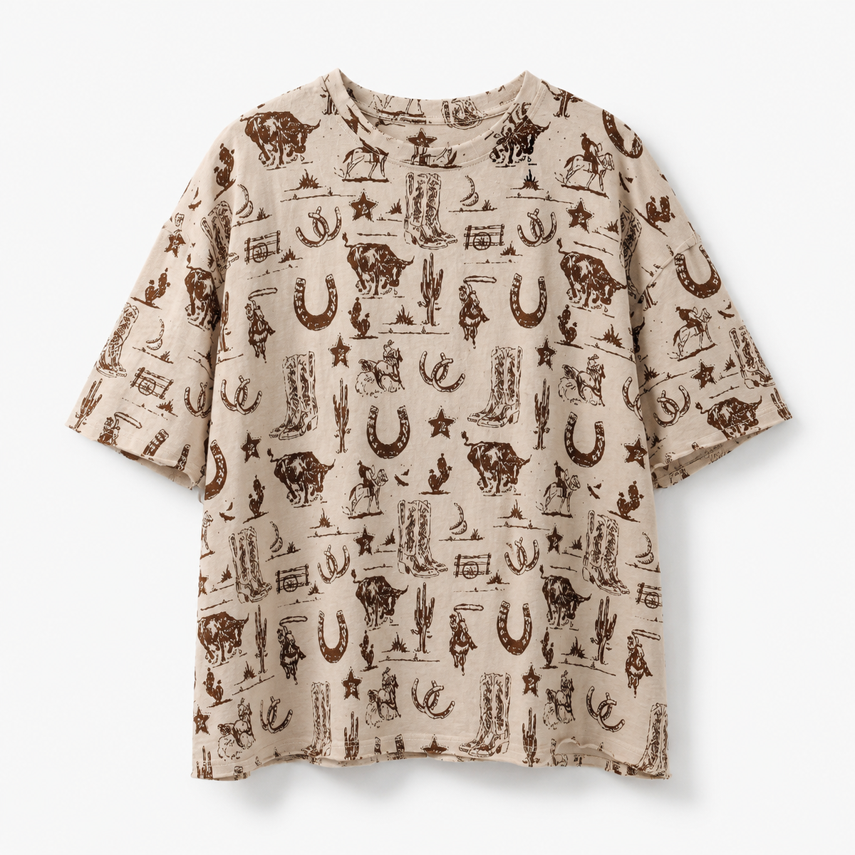 Western Graphic Print Relaxed Fit Tee: CREAM with Navy