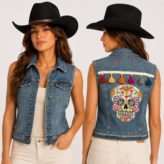 Day of the Dead denim vest