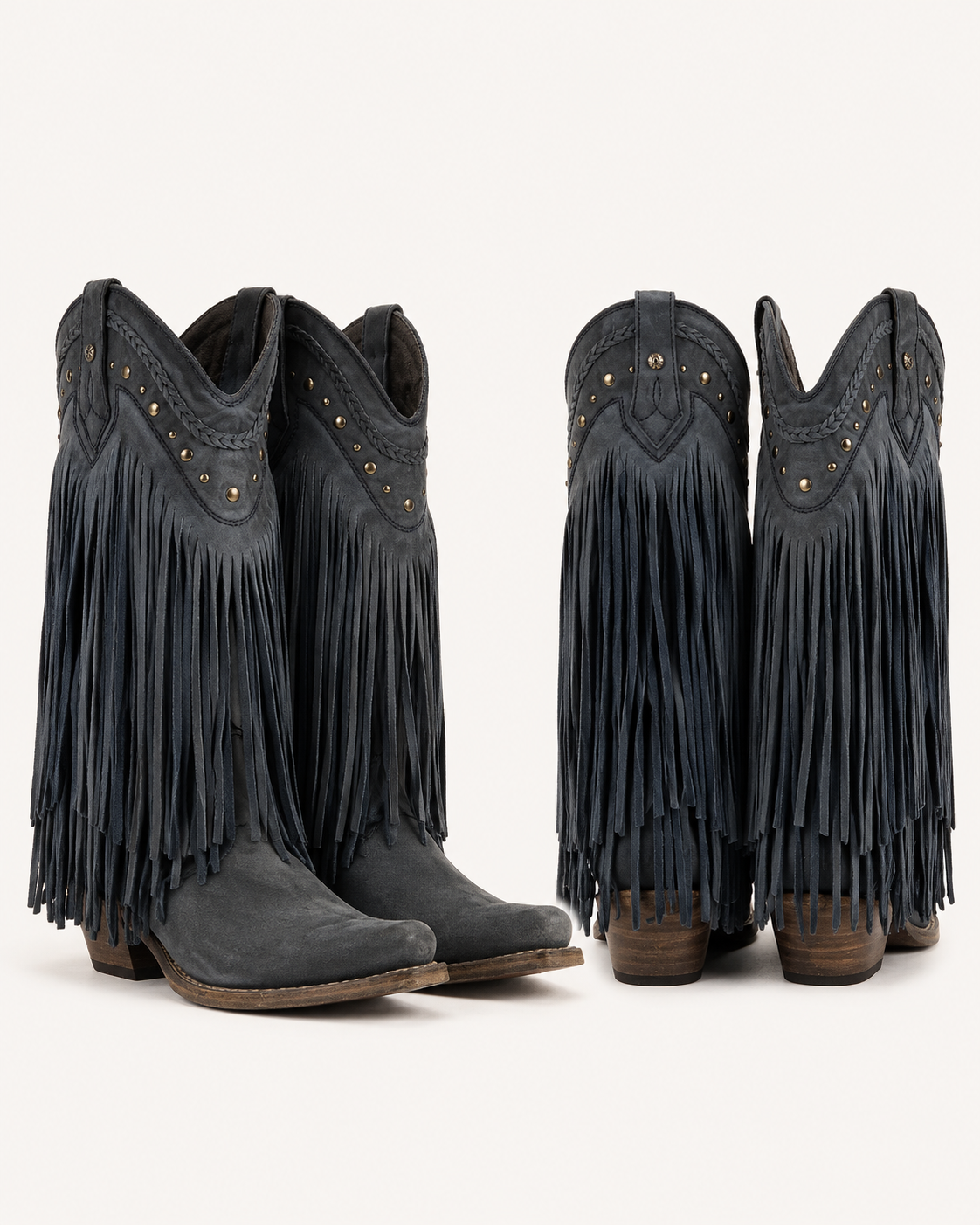 Liberty Black Denim Blue Fringe Boots – Size 9B